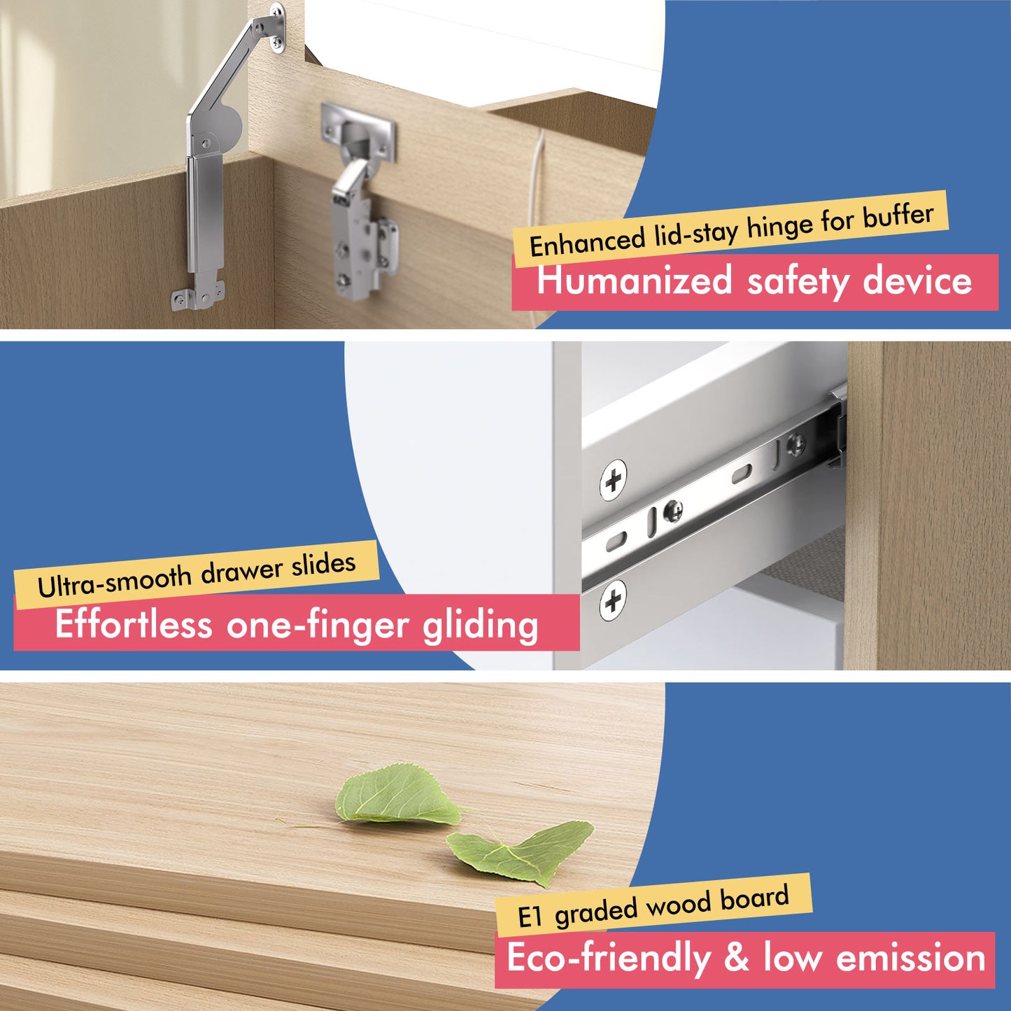 ALFORDSON 3 in 1 Dressing Table with Stool, Makeup Vanity Hinged Mirror, Foldable Top, Drawers Vanity Desk with LED Lighting, Small Dressing Table Set, Cosmetic Table for Bedroom,Wood Color