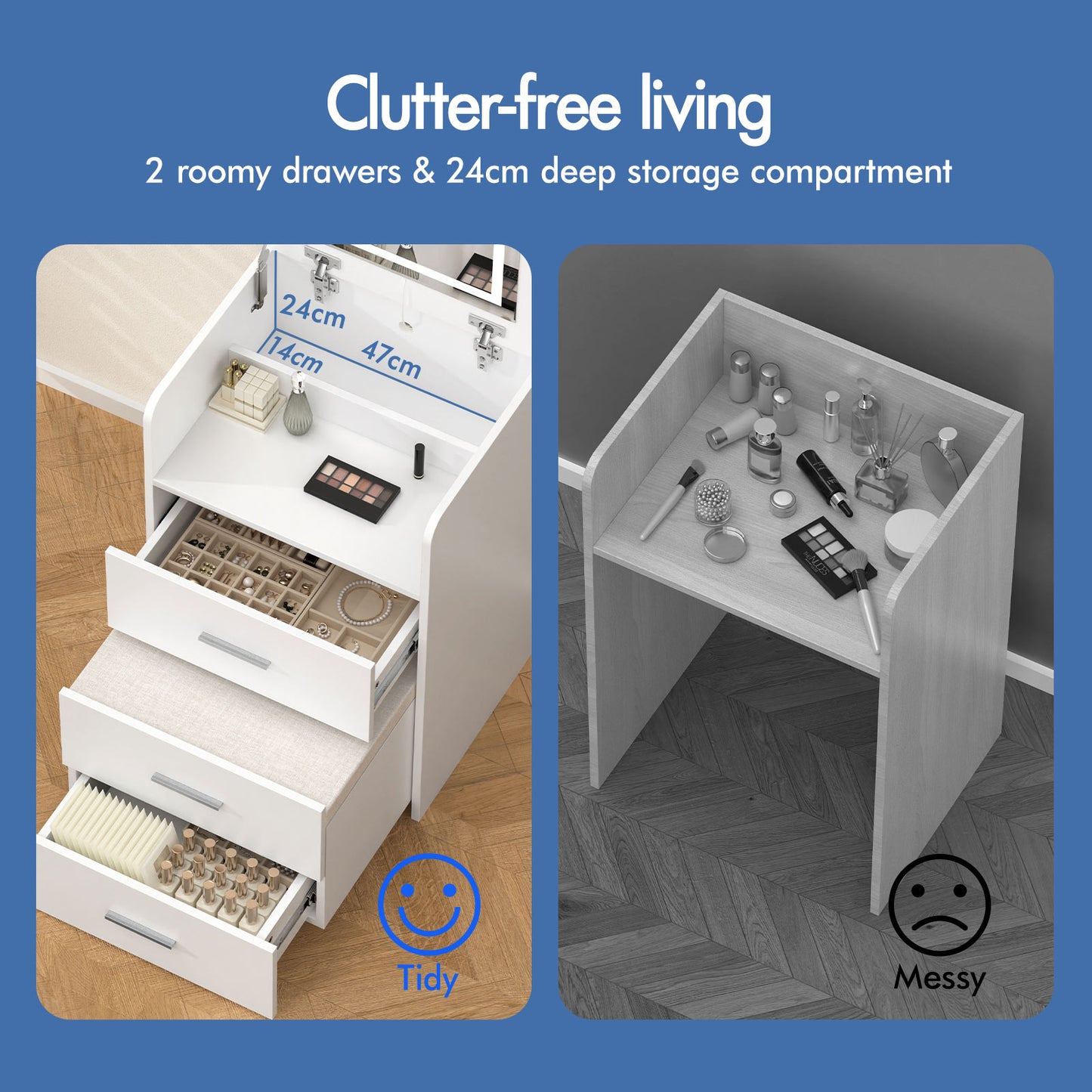 ALFORDSON 3 in 1 Dressing Table with Stool, Makeup Vanity Hinged Mirror, Foldable Top, Drawers Vanity Desk with LED Lighting, Small Dressing Table Set, Cosmetic Table for Bedroom,White