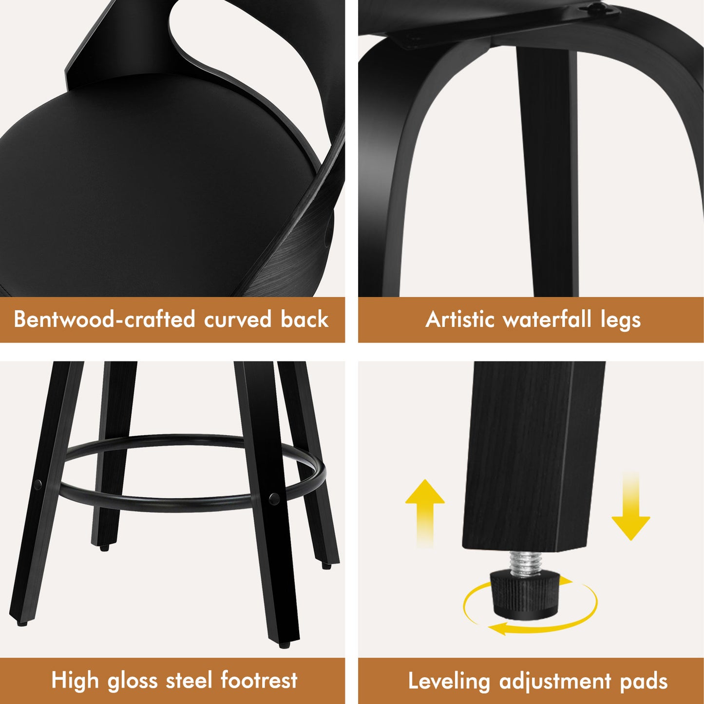 ALFORDSON 2x Swivel Bar Stools Eden Kitchen Wooden Dining Chair All Black