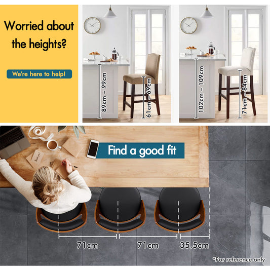 ALFORDSON 2x Swivel Bar Stools Eden Kitchen Wooden Dining Chair Black