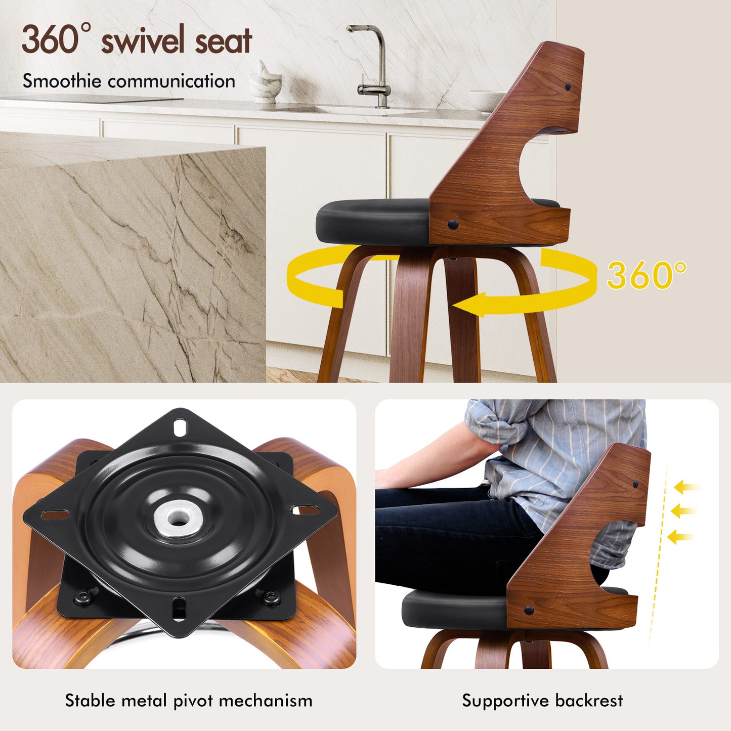 ALFORDSON 2x Swivel Bar Stools Eden Kitchen Wooden Dining Chair Black