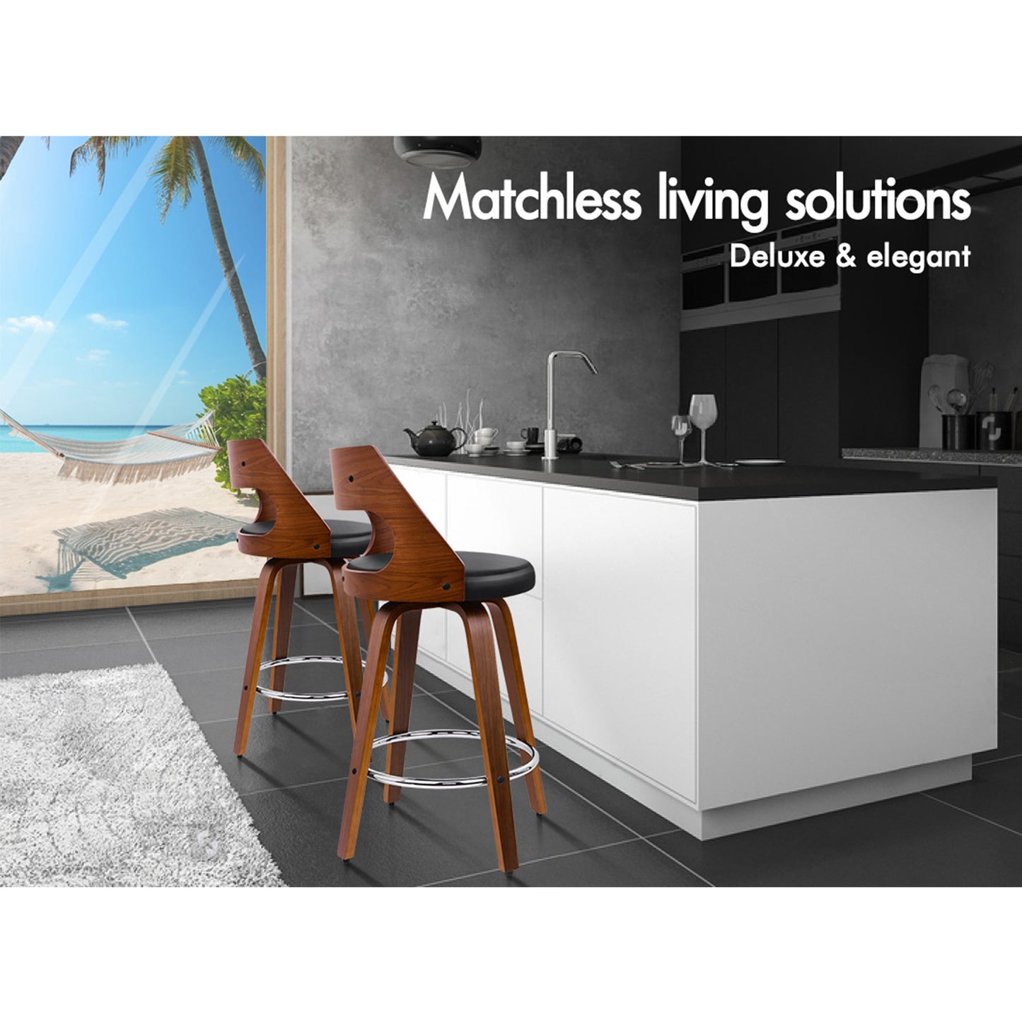 ALFORDSON 2x Swivel Bar Stools Eden Kitchen Wooden Dining Chair Black