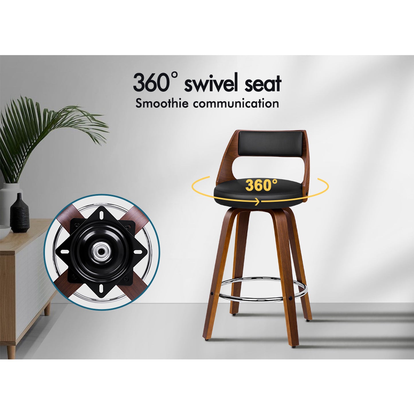 ALFORDSON 2x Swivel Bar Stools Eden Kitchen Wooden Dining Chair Black