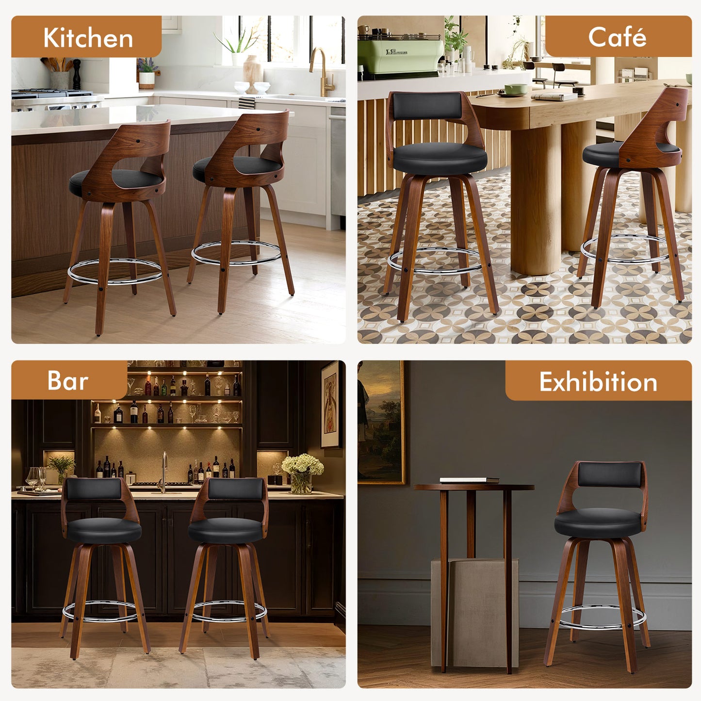ALFORDSON 2x Swivel Bar Stools Eden Kitchen Wooden Dining Chair Black