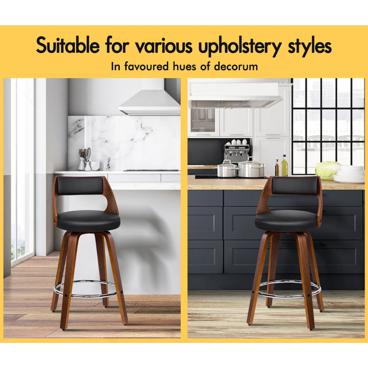 ALFORDSON 2x Swivel Bar Stools Eden Kitchen Wooden Dining Chair Black