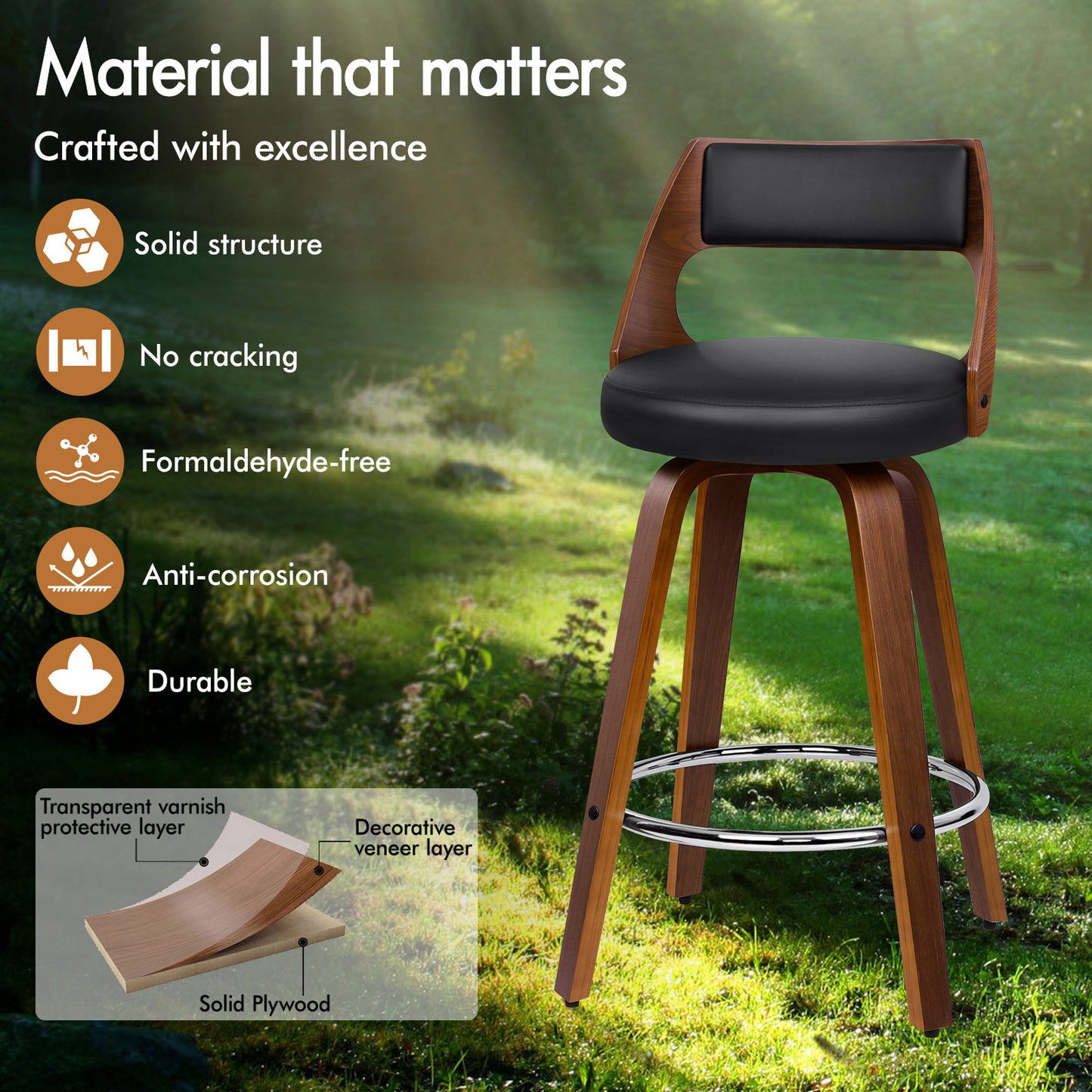 ALFORDSON 2x Swivel Bar Stools Eden Kitchen Wooden Dining Chair Black
