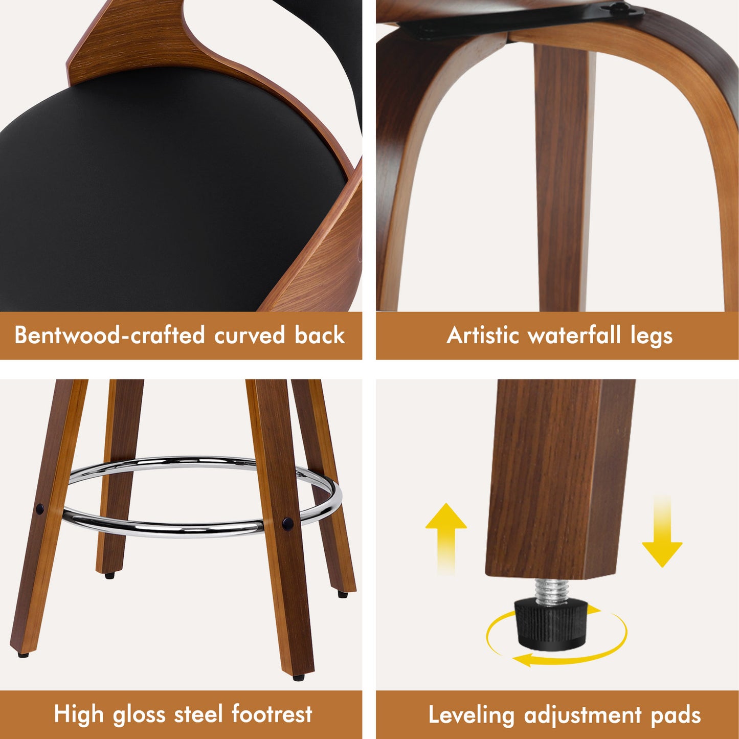 ALFORDSON 2x Swivel Bar Stools Eden Kitchen Wooden Dining Chair Black