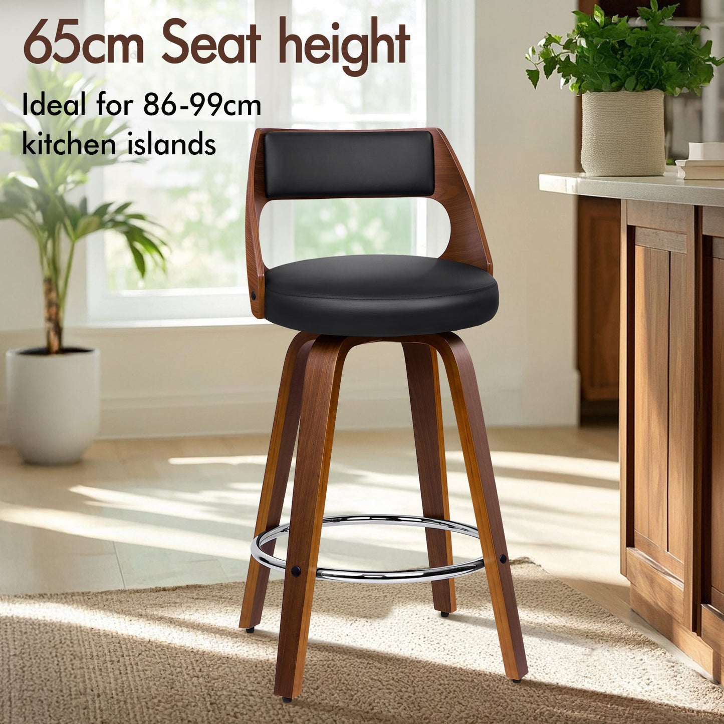 ALFORDSON 2x Swivel Bar Stools Eden Kitchen Wooden Dining Chair Black