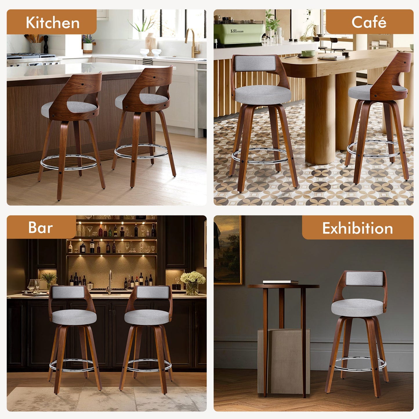 ALFORDSON 4x Swivel Bar Stools Eden Kitchen Dining Chair Wooden LIGHT GREY