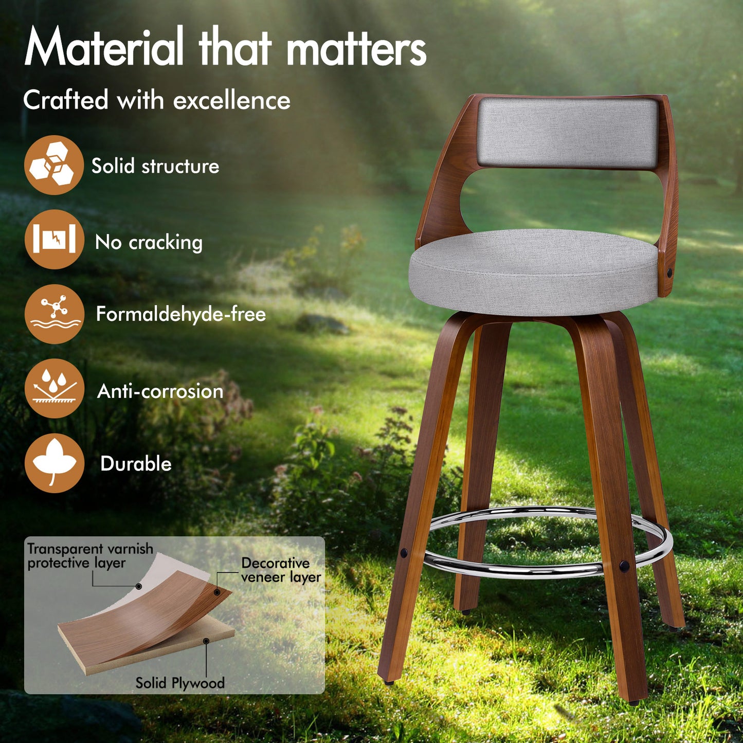 ALFORDSON 4x Swivel Bar Stools Eden Kitchen Dining Chair Wooden LIGHT GREY