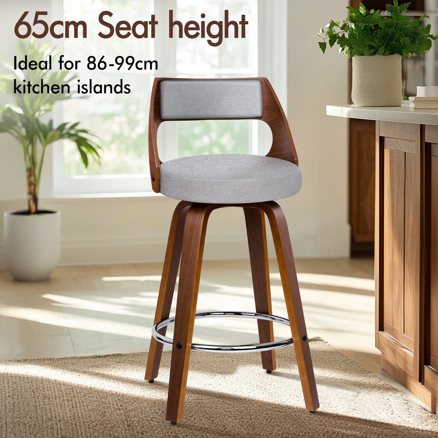 ALFORDSON 4x Swivel Bar Stools Eden Kitchen Dining Chair Wooden LIGHT GREY