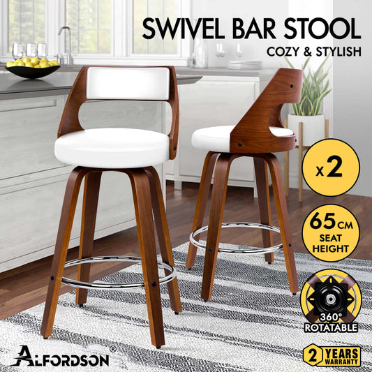 ALFORDSON 2x Swivel Bar Stools Eden Kitchen Wooden Dining Chair WHITE