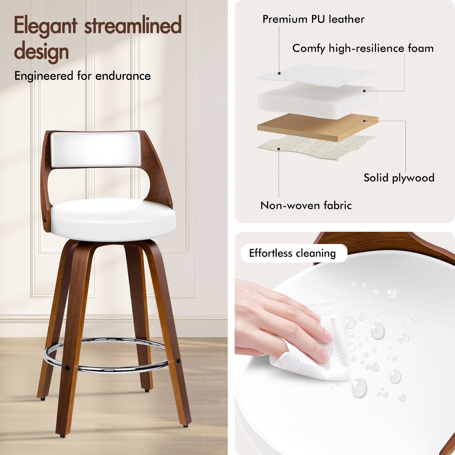 ALFORDSON 2x Swivel Bar Stools Eden Kitchen Wooden Dining Chair WHITE