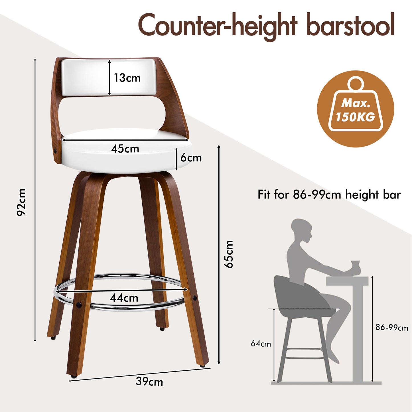 ALFORDSON 2x Swivel Bar Stools Eden Kitchen Wooden Dining Chair WHITE
