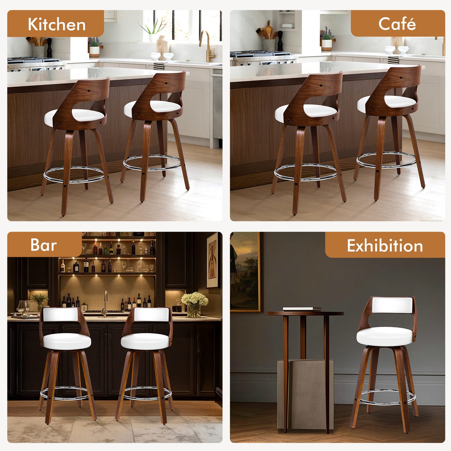 ALFORDSON 2x Swivel Bar Stools Eden Kitchen Wooden Dining Chair WHITE