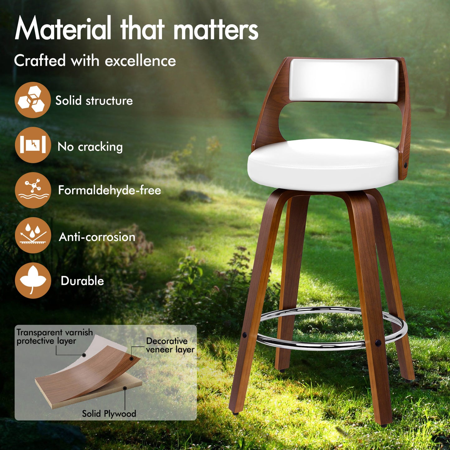 ALFORDSON 2x Swivel Bar Stools Eden Kitchen Wooden Dining Chair WHITE