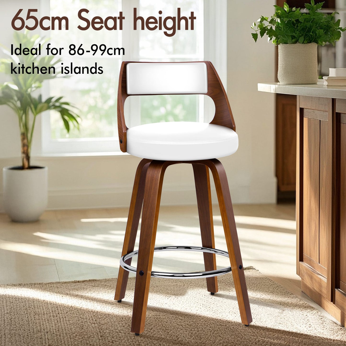 ALFORDSON 2x Swivel Bar Stools Eden Kitchen Wooden Dining Chair WHITE