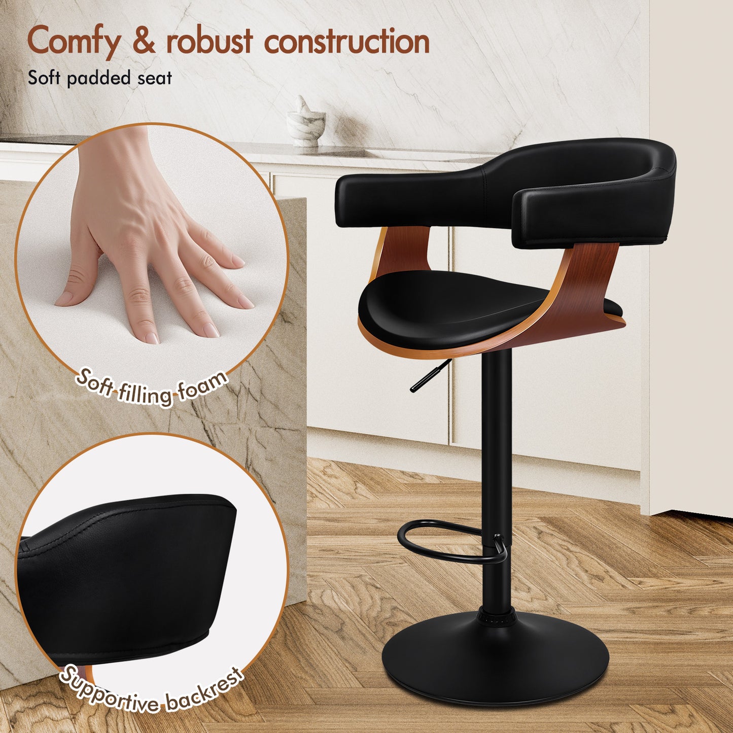 ALFORDSON 1x Bar Stool Joan Kitchen Swivel Chair Wooden Leather Gas Lift