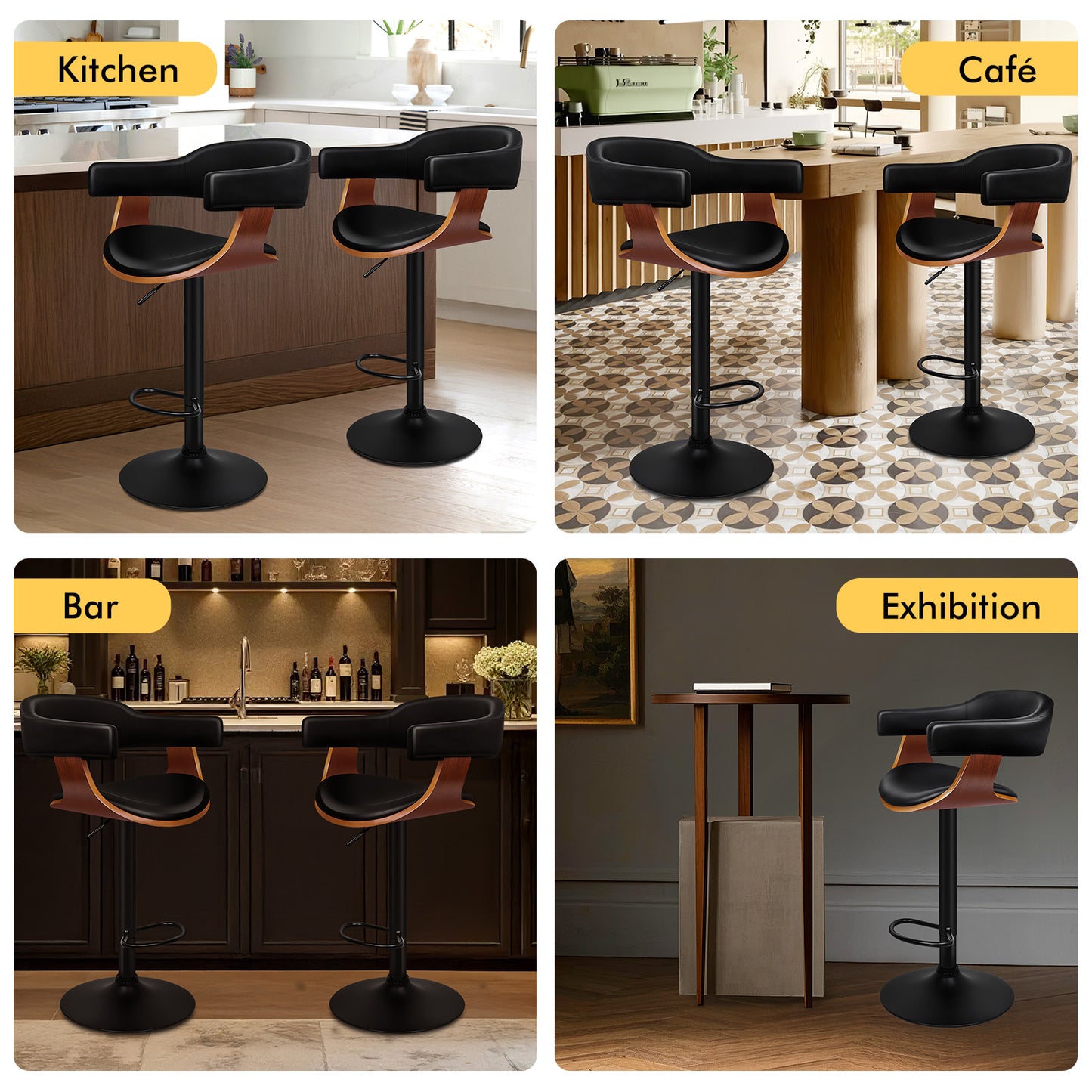 ALFORDSON 1x Bar Stool Joan Kitchen Swivel Chair Wooden Leather Gas Lift