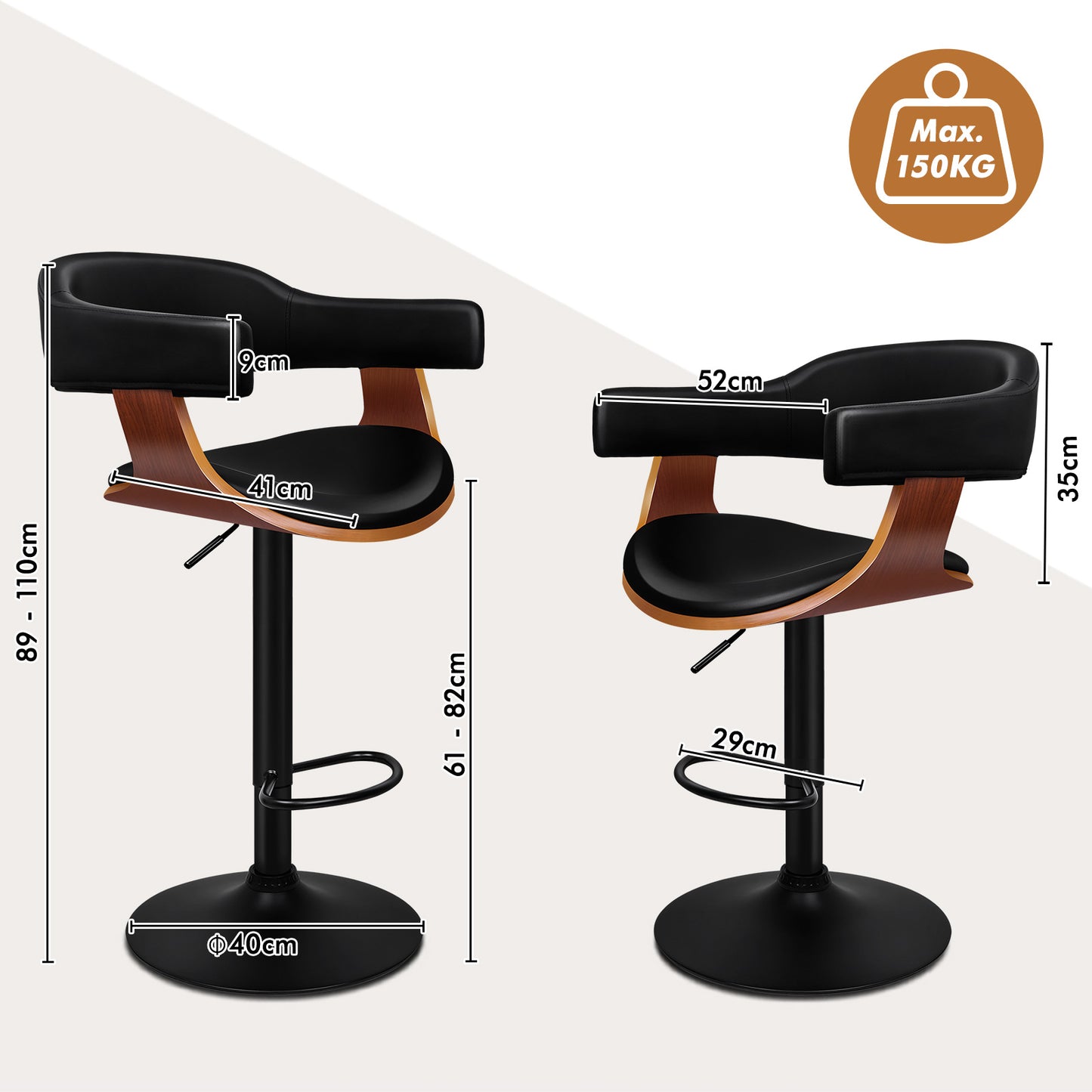 ALFORDSON 1x Bar Stool Joan Kitchen Swivel Chair Wooden Leather Gas Lift