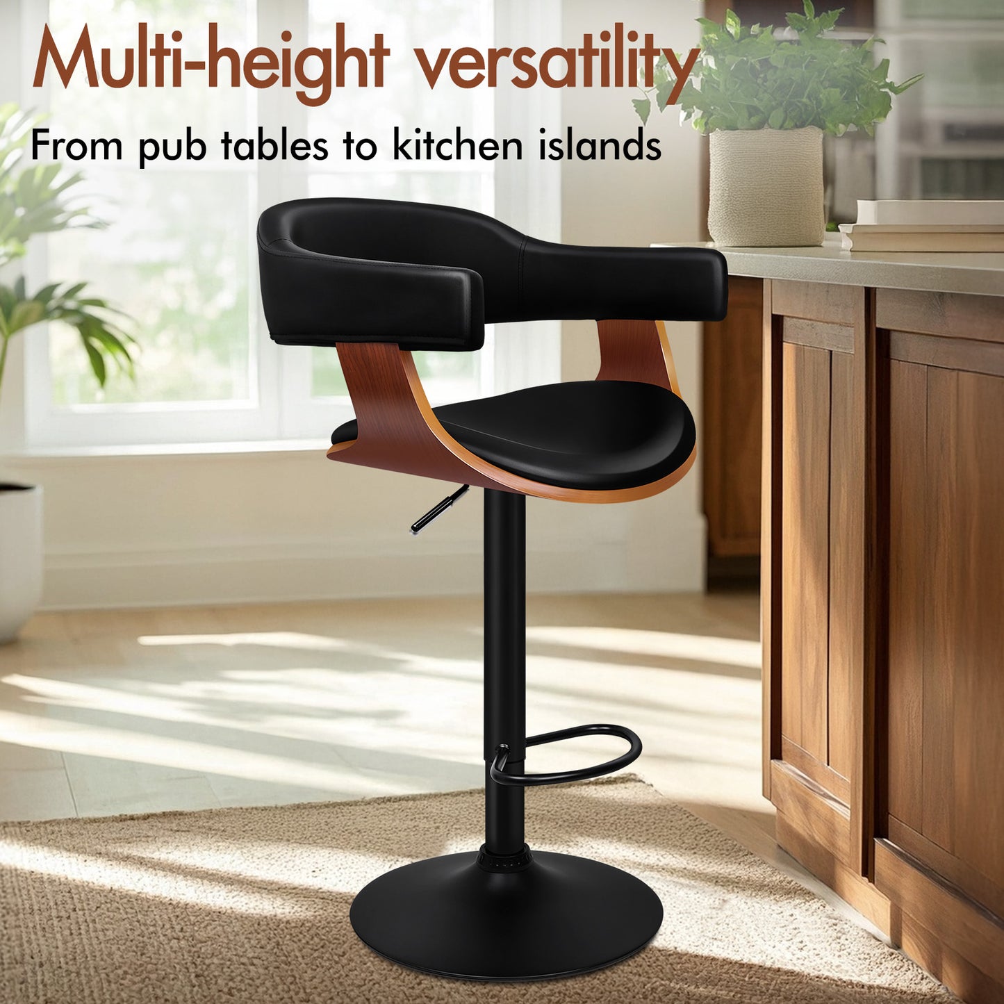 ALFORDSON 1x Bar Stool Joan Kitchen Swivel Chair Wooden Leather Gas Lift