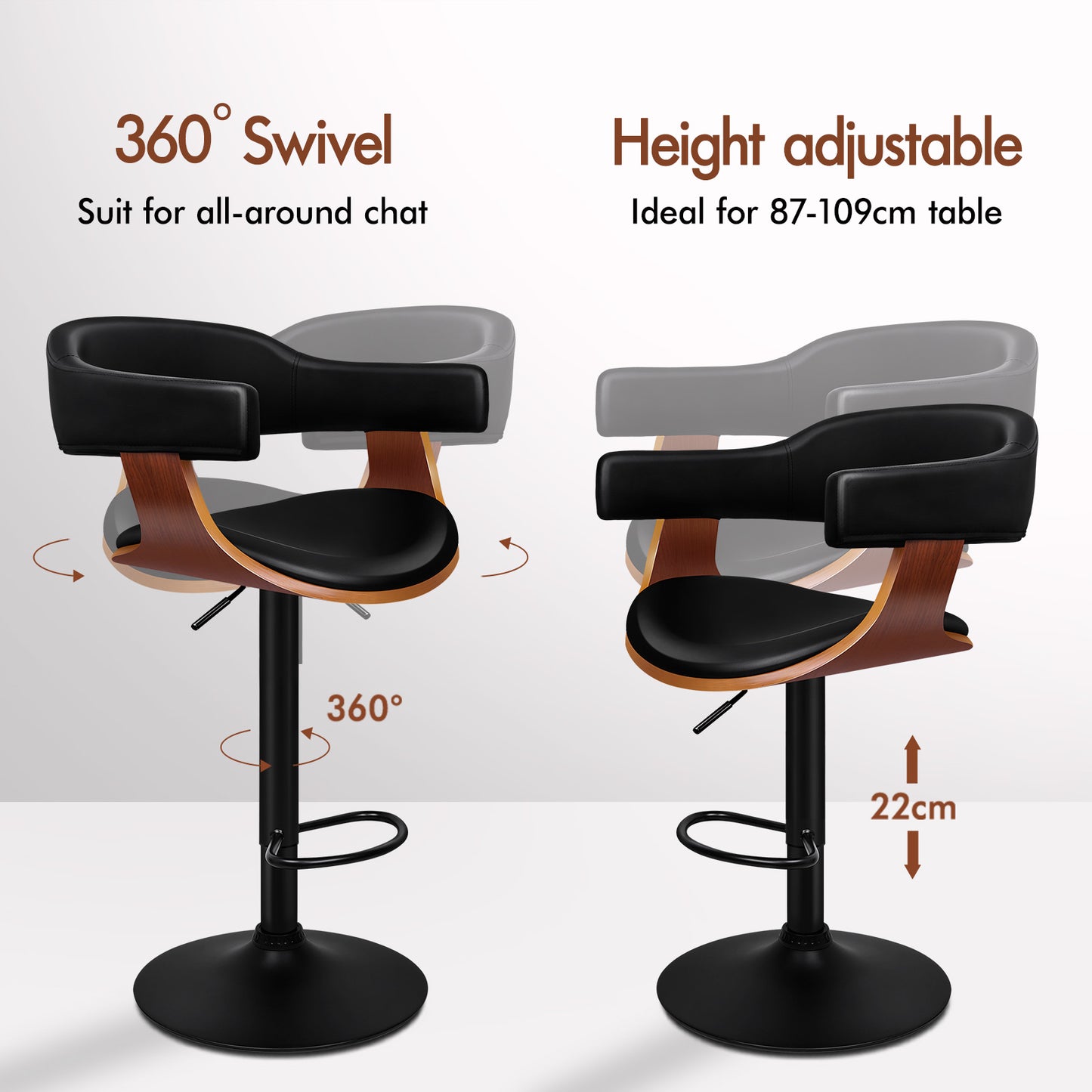 ALFORDSON 2x Bar Stool Joan Kitchen Swivel Chair Wooden Leather Gas Lift