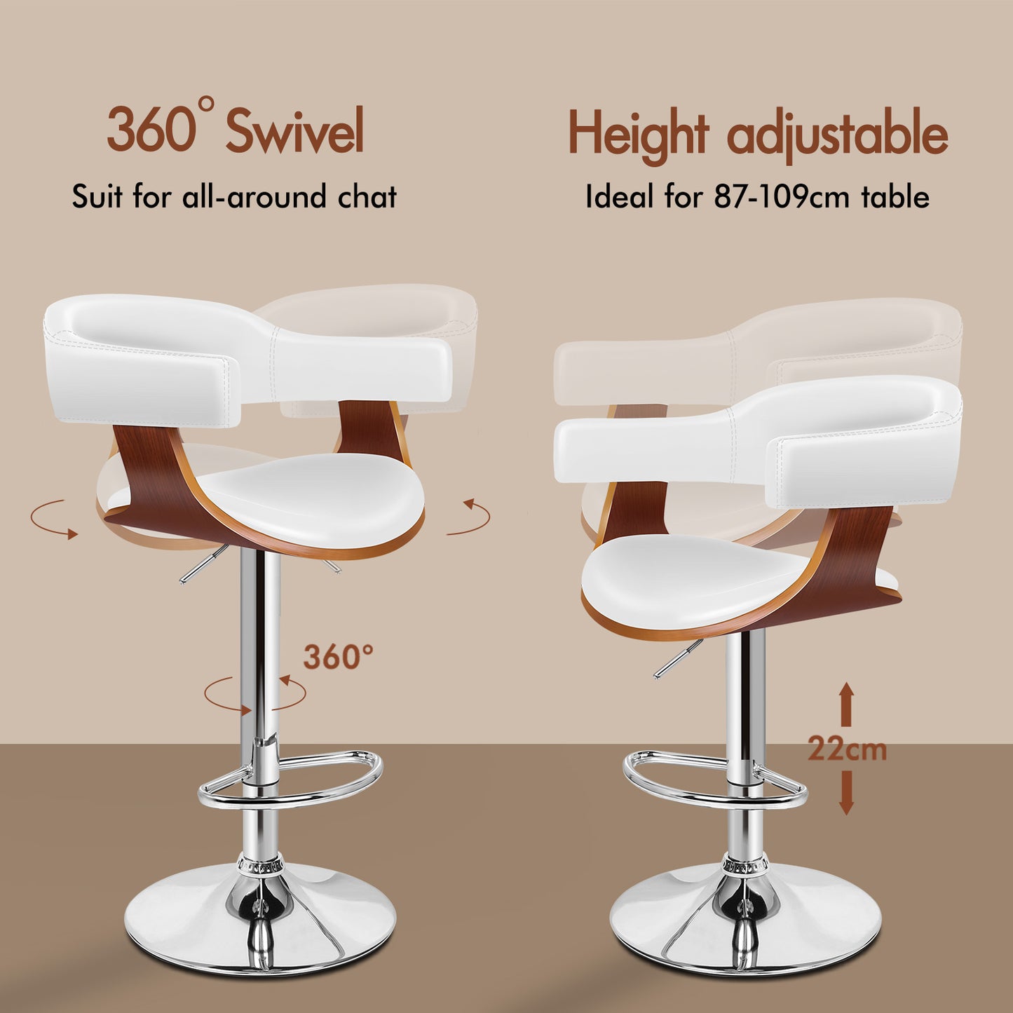 ALFORDSON 1x Bar Stool Joan Kitchen Swivel Chair Wooden Leather Gas Lift White