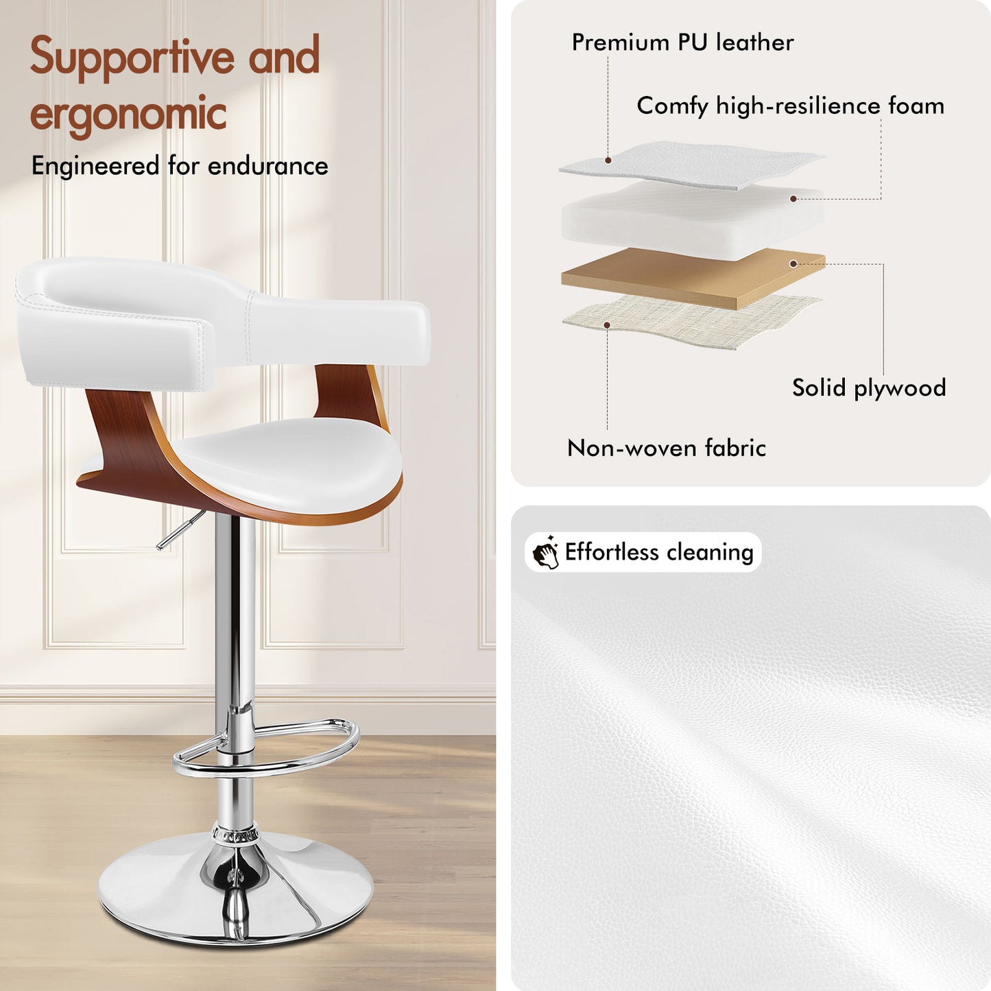ALFORDSON 2x Bar Stool Joan Kitchen Swivel Chair Wooden Leather Gas Lift White
