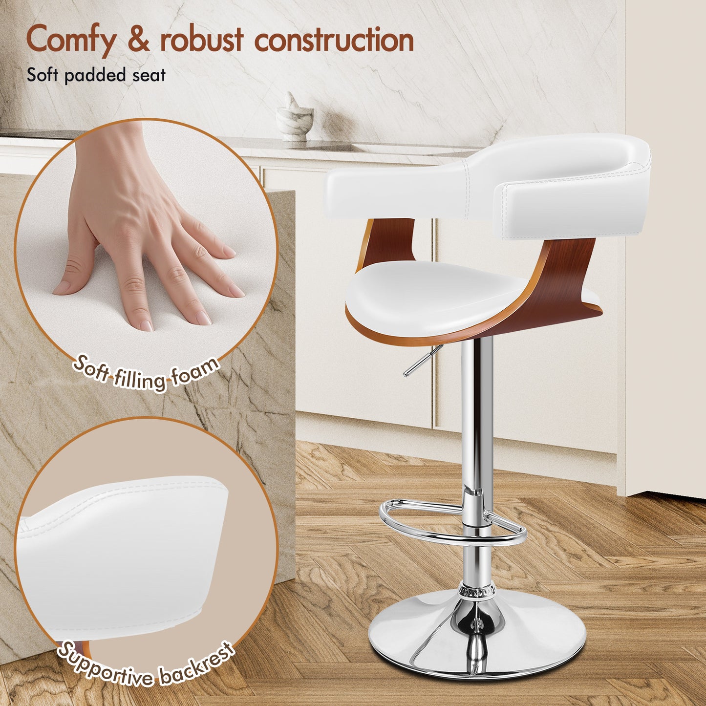 ALFORDSON 2x Bar Stool Joan Kitchen Swivel Chair Wooden Leather Gas Lift White