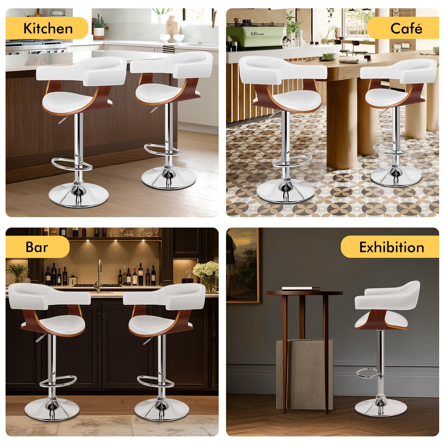 ALFORDSON 2x Bar Stool Joan Kitchen Swivel Chair Wooden Leather Gas Lift White