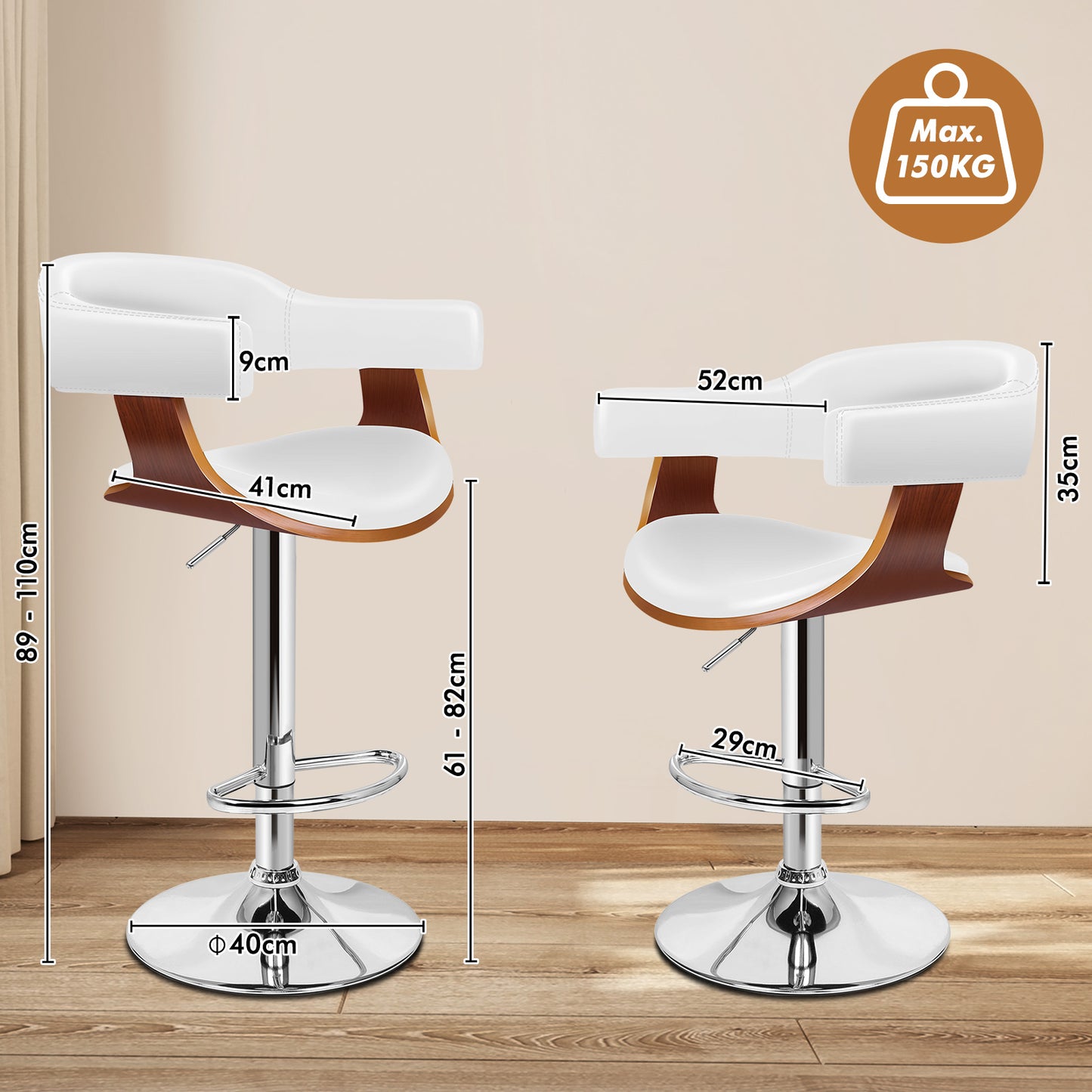 ALFORDSON 2x Bar Stool Joan Kitchen Swivel Chair Wooden Leather Gas Lift White