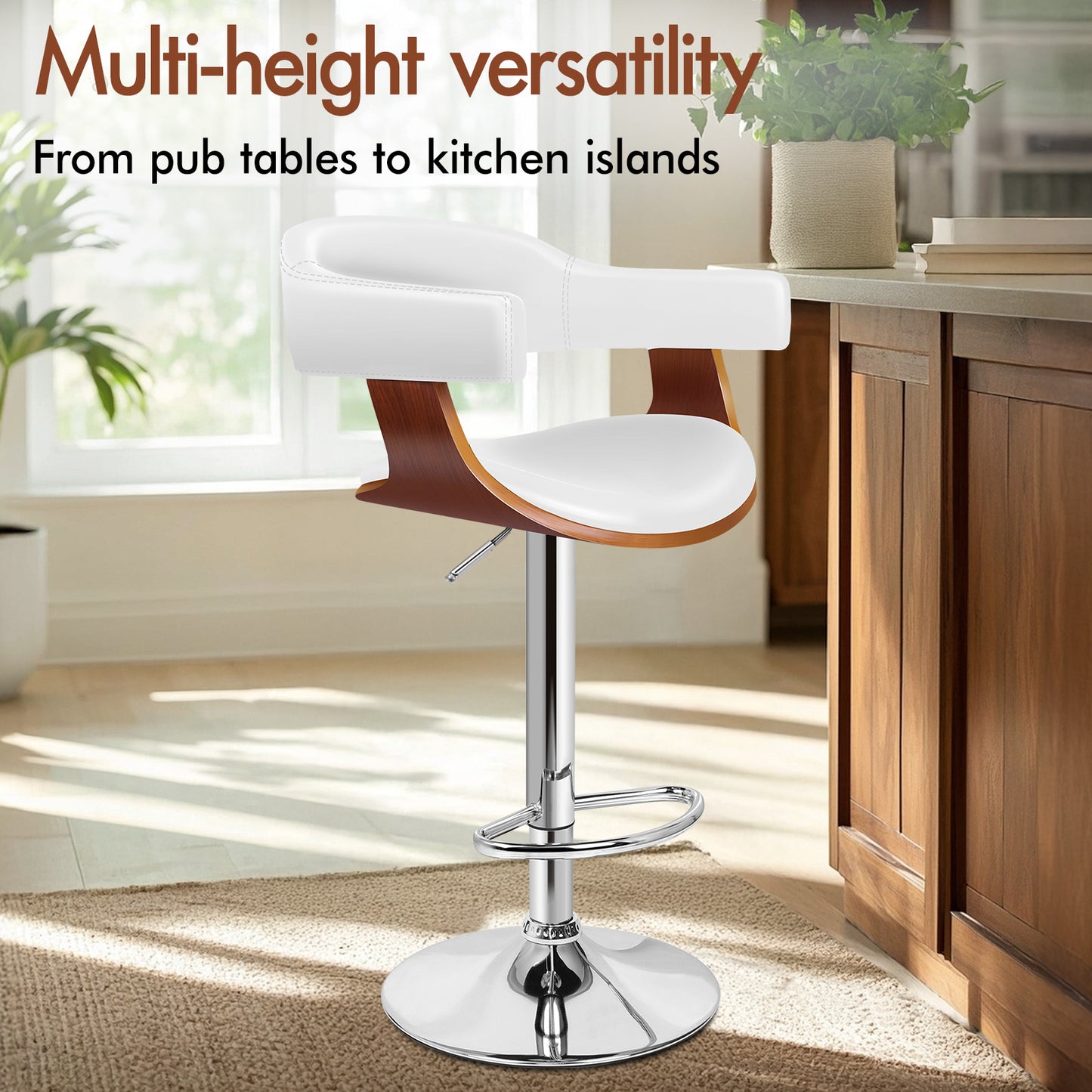 ALFORDSON 2x Bar Stool Joan Kitchen Swivel Chair Wooden Leather Gas Lift White