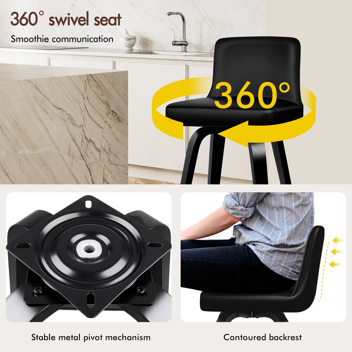 ALFORDSON 4x Swivel Bar Stools Bailey Kitchen Wooden Dining Chair ALL BLACK