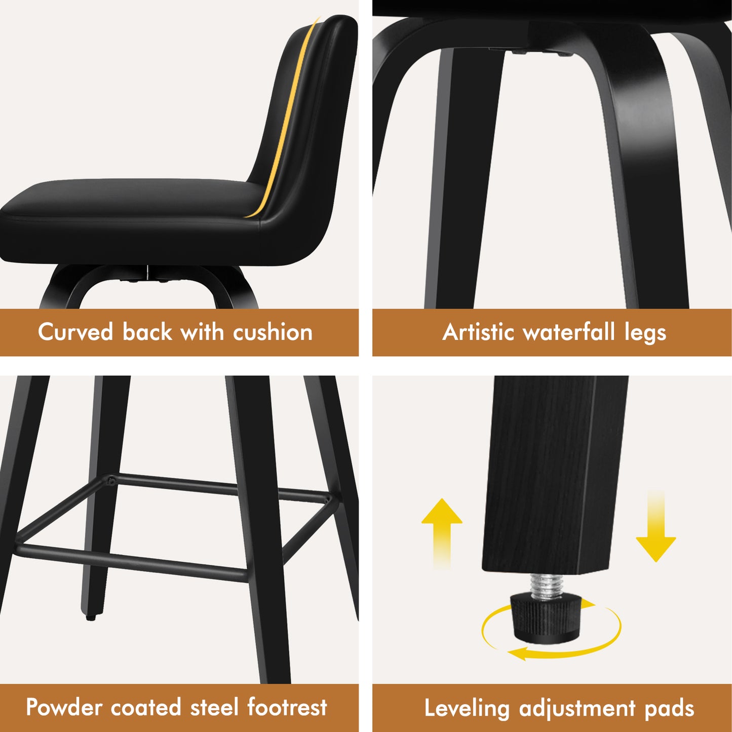 ALFORDSON 4x Swivel Bar Stools Bailey Kitchen Wooden Dining Chair ALL BLACK