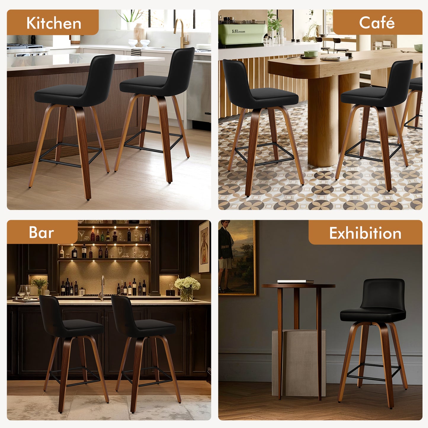 ALFORDSON 2x Swivel Bar Stools Bailey Kitchen Wooden Dining Chair BLACK
