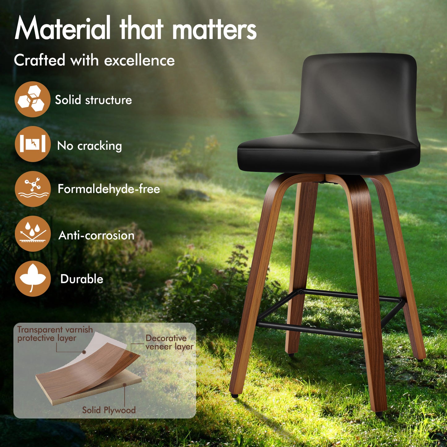 ALFORDSON 2x Swivel Bar Stools Bailey Kitchen Wooden Dining Chair BLACK
