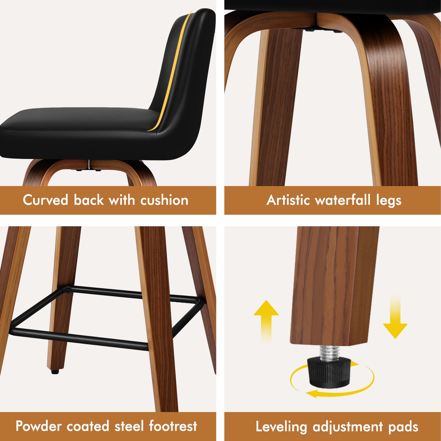 ALFORDSON 4x Swivel Bar Stools Bailey Kitchen Wooden Dining Chair BLACK