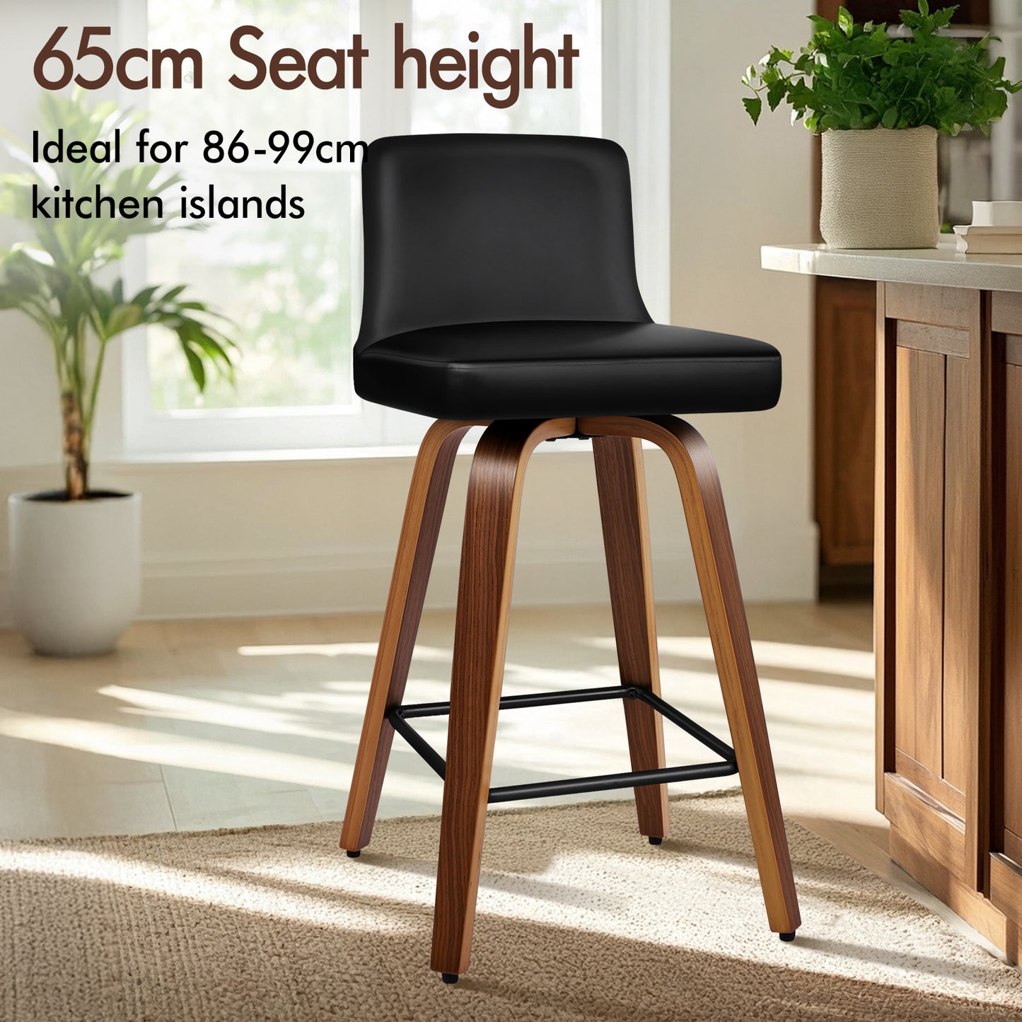 ALFORDSON 4x Swivel Bar Stools Bailey Kitchen Wooden Dining Chair BLACK