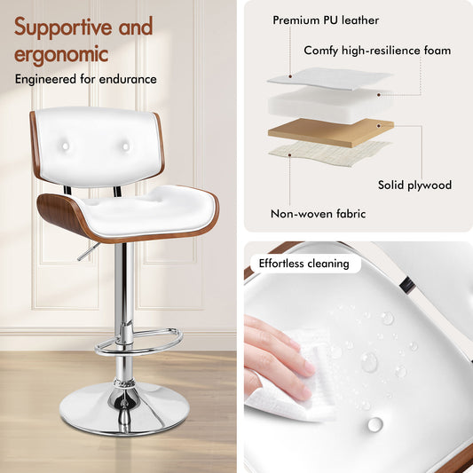 ALFORDSON 2xBar Stools, Wooden, 360° Swivel PU Leather, White