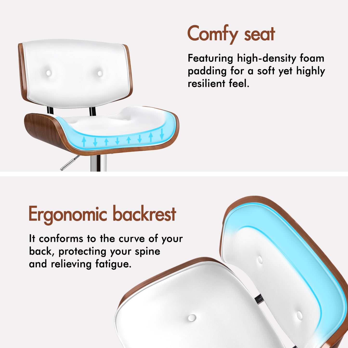 ALFORDSON 2xBar Stools, Wooden, 360° Swivel PU Leather, White