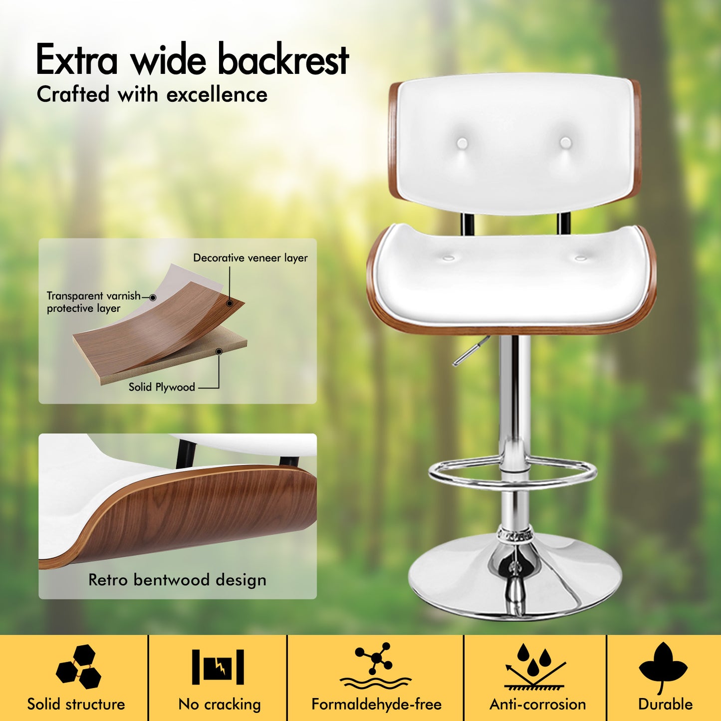 ALFORDSON 2xBar Stools, Wooden, 360° Swivel PU Leather, White