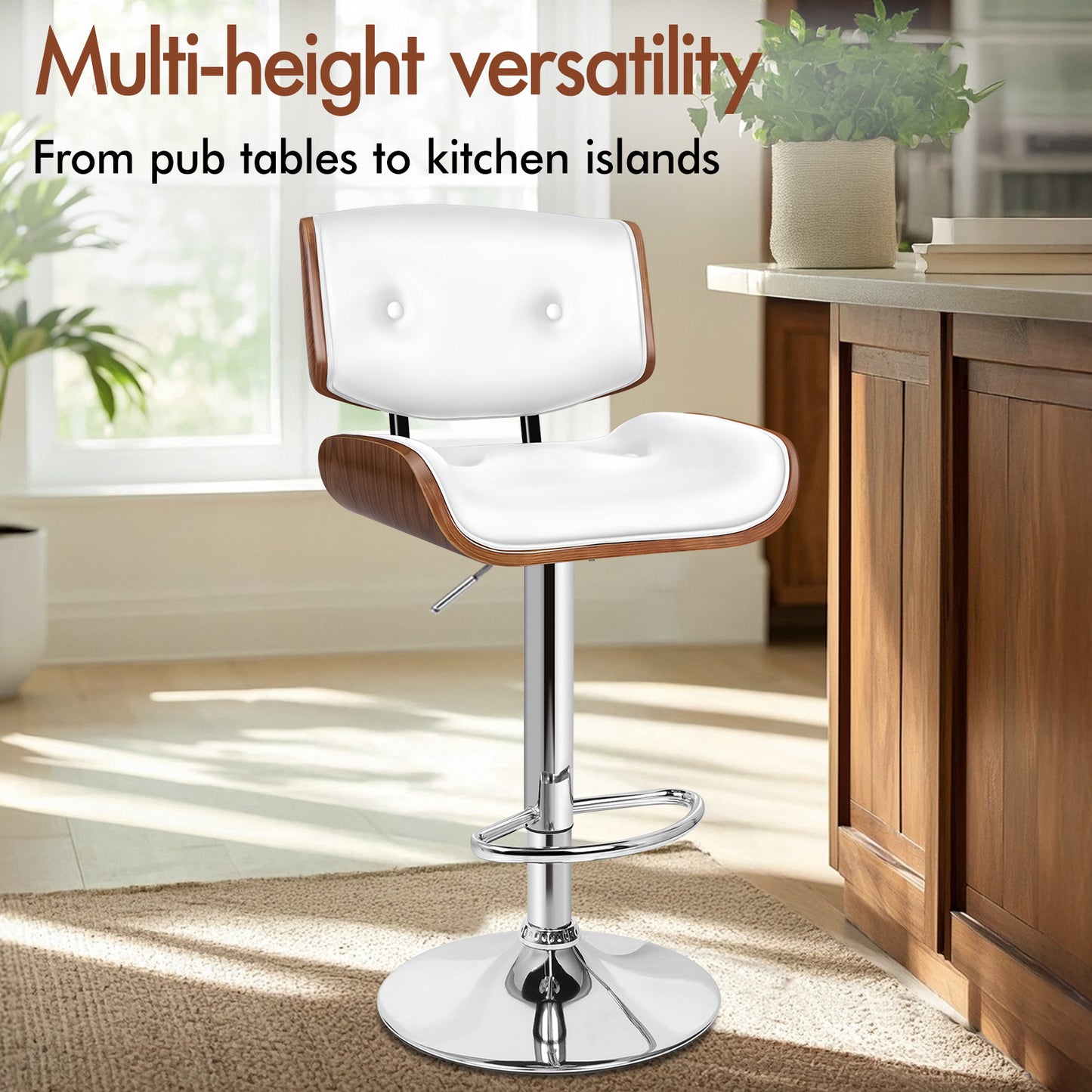 ALFORDSON 2xBar Stools, Wooden, 360° Swivel PU Leather, White