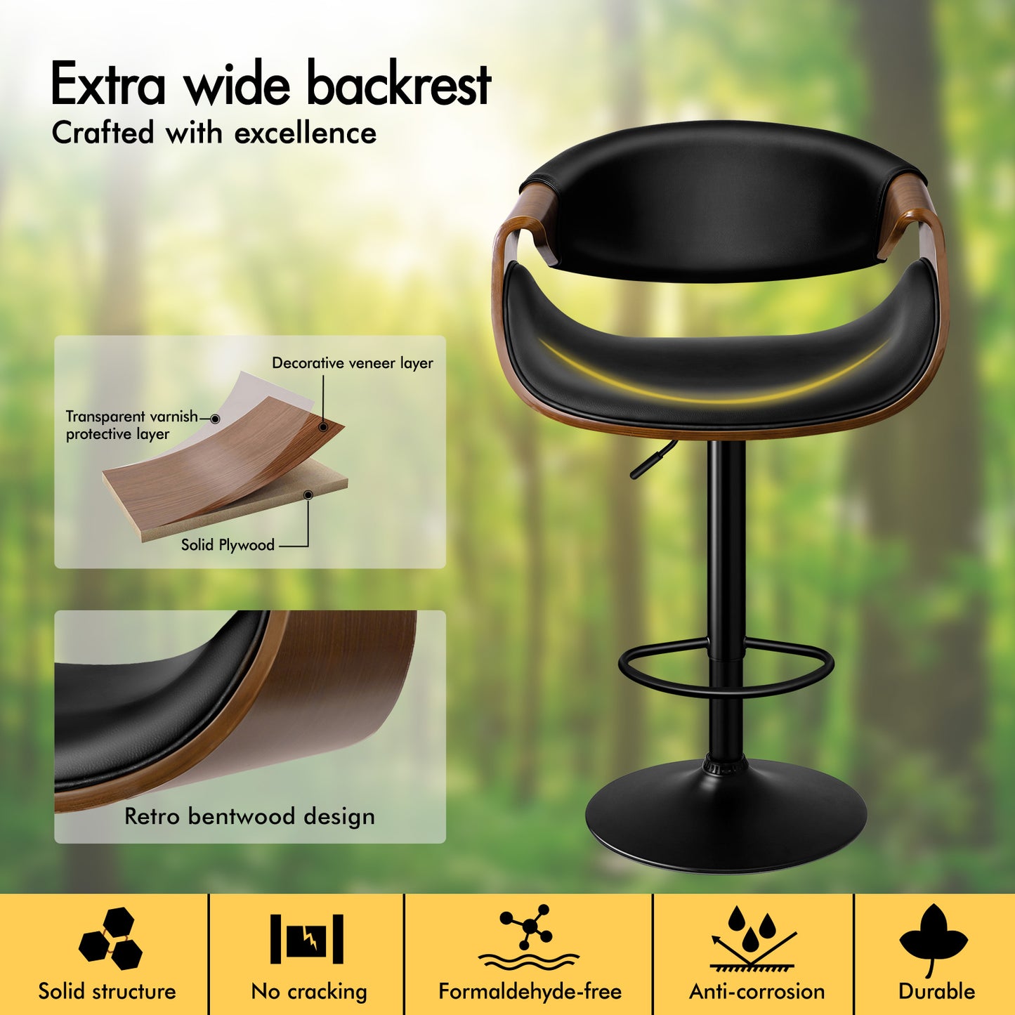 ALFORDSON 2 x Breakfast Bar Stools - 360° Swivel, Height Adjustable, Black
