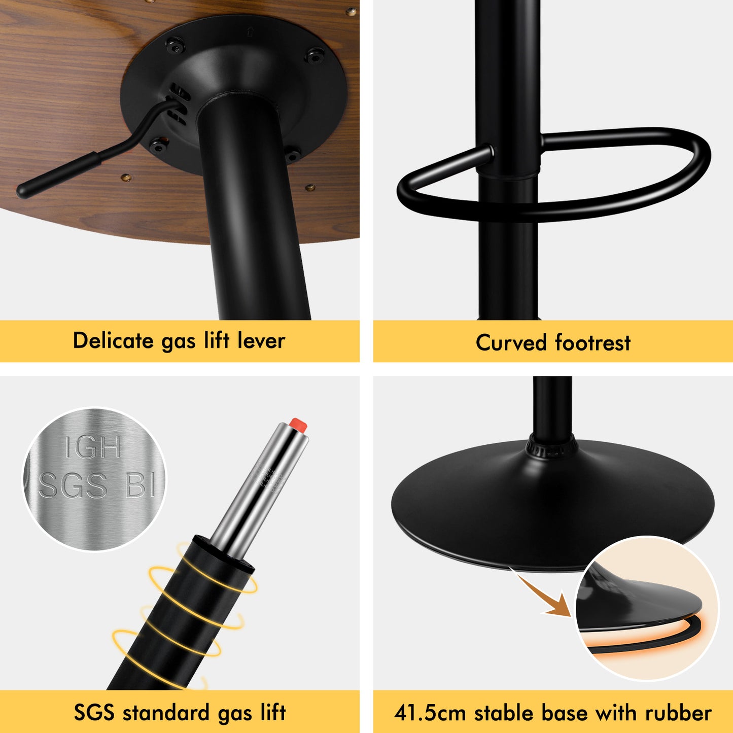 ALFORDSON 2 x Breakfast Bar Stools - 360° Swivel, Height Adjustable, Black