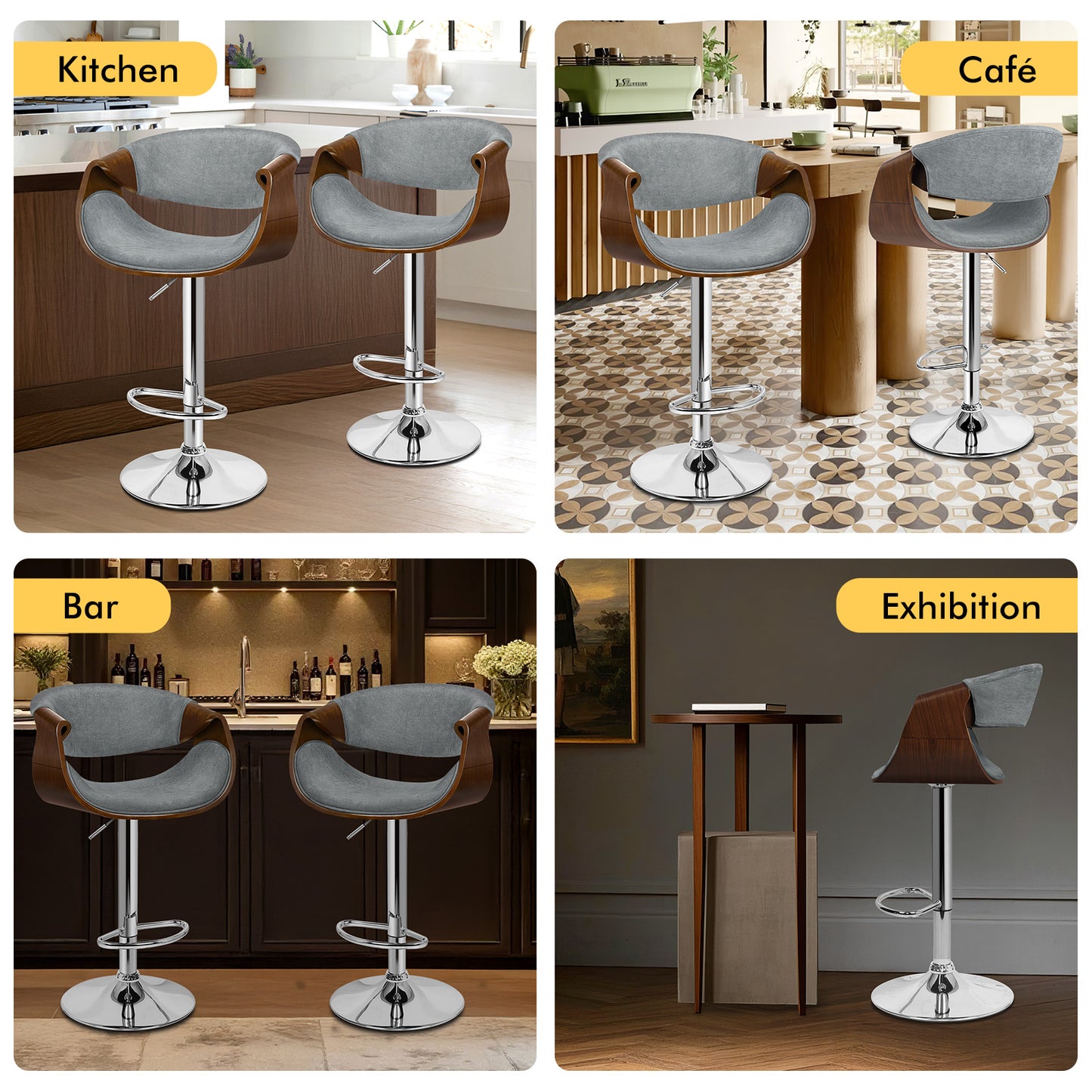 ALFORDSON Breakfast Bar Stools - 360° Swivel, Height Adjustable, Grey