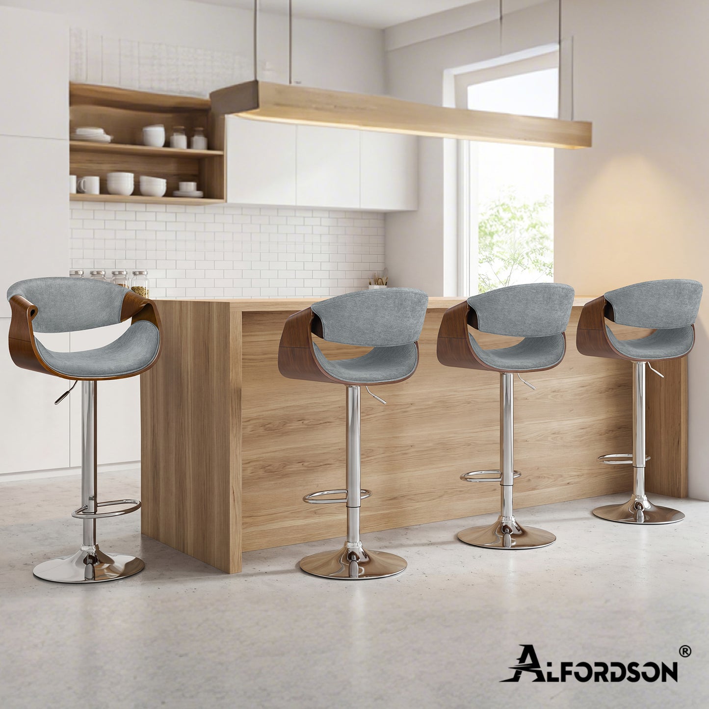 ALFORDSON Breakfast Bar Stools - 360° Swivel, Height Adjustable, Grey