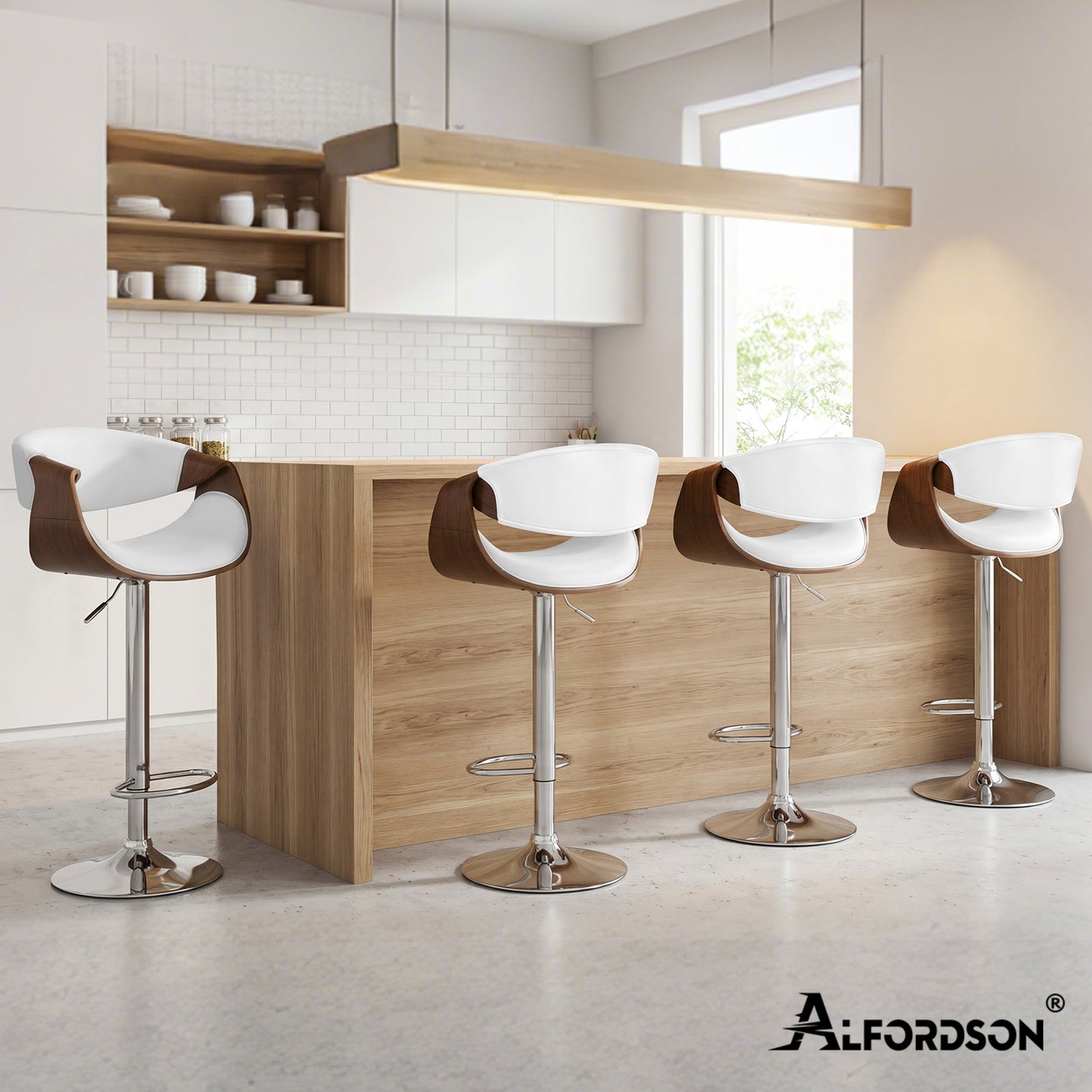 ALFORDSON Breakfast Bar Stools - 360° Swivel, Height Adjustable, White