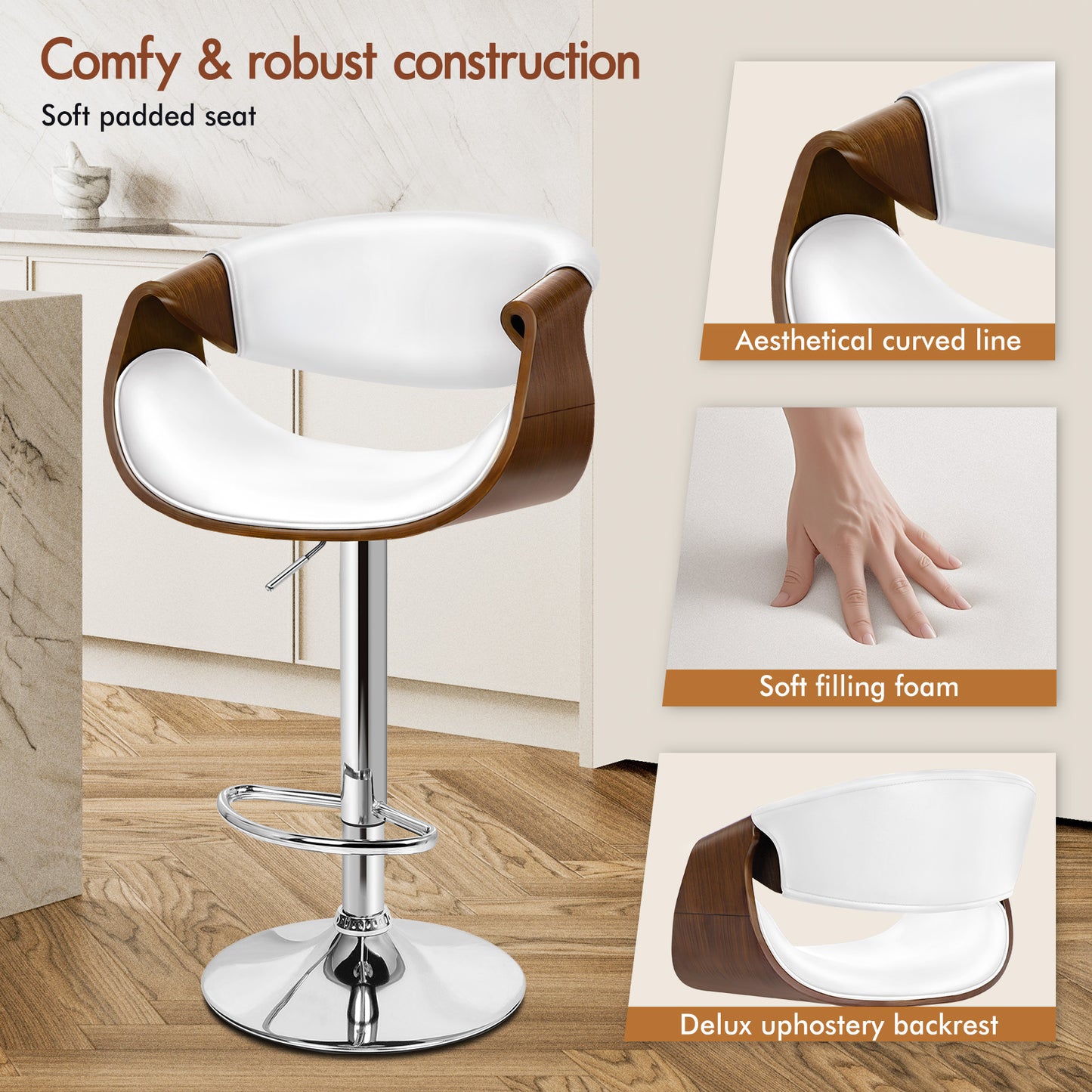 ALFORDSON 2 x Breakfast Bar Stools - 360° Swivel, Height Adjustable, White