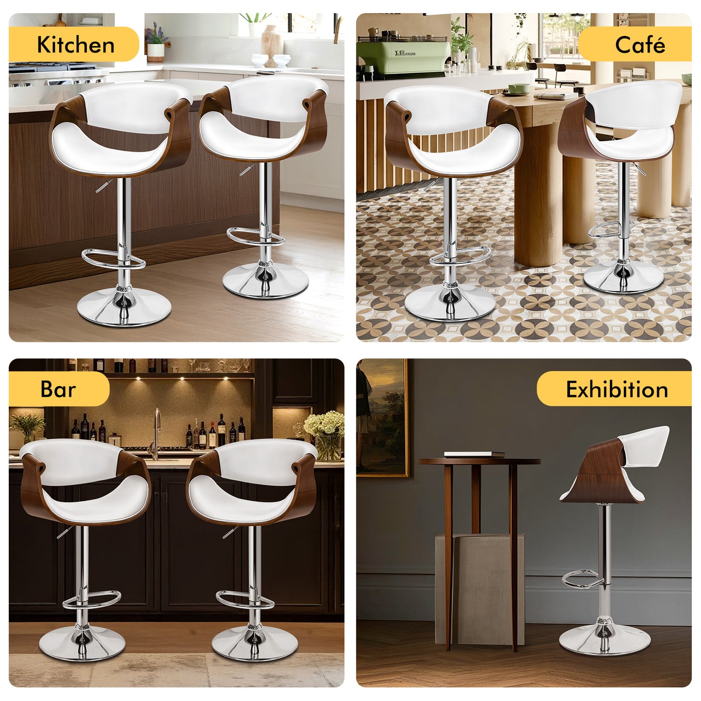 ALFORDSON 2 x Breakfast Bar Stools - 360° Swivel, Height Adjustable, White