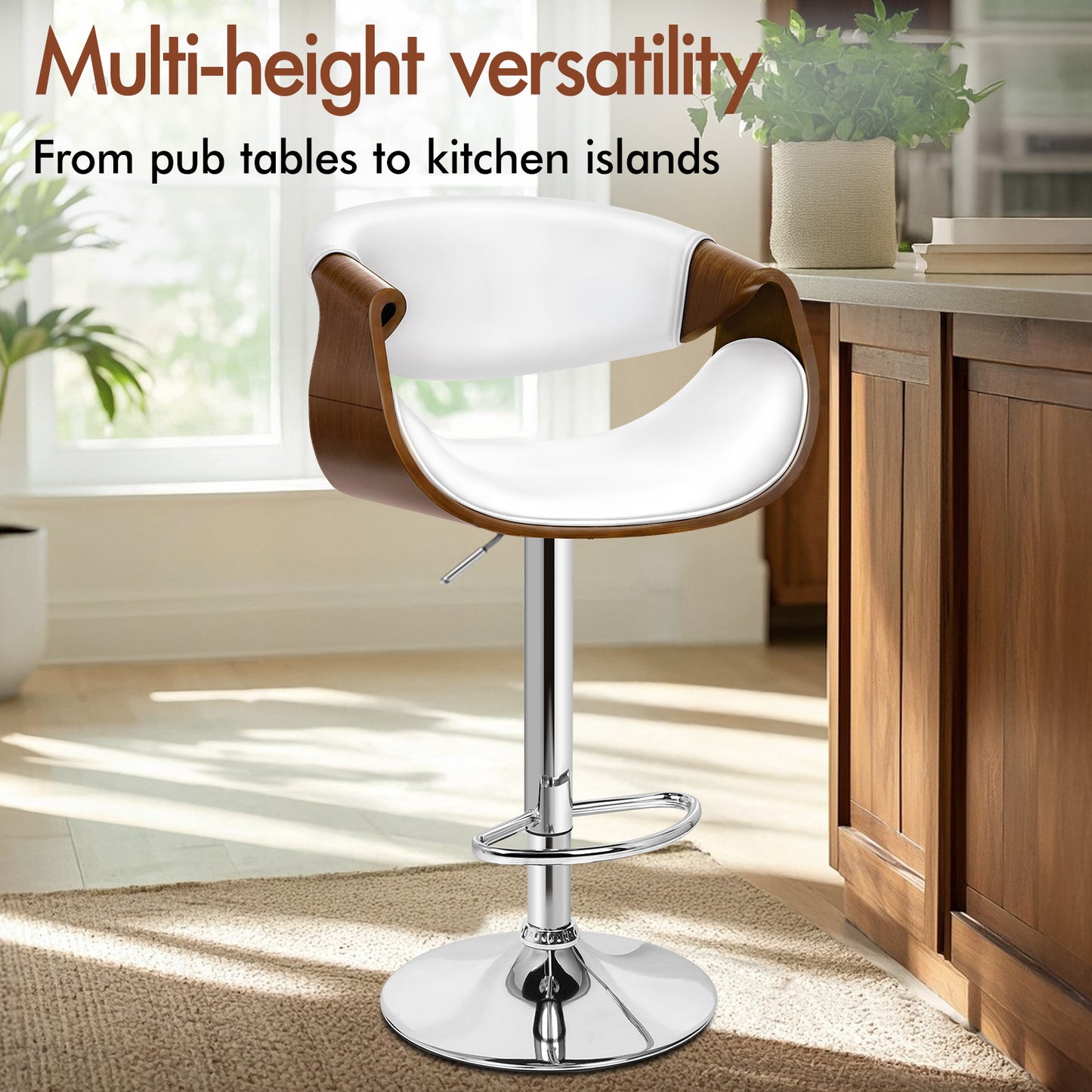 ALFORDSON 2 x Breakfast Bar Stools - 360° Swivel, Height Adjustable, White